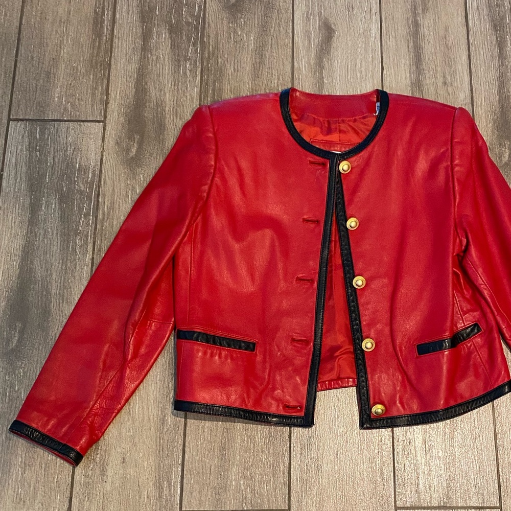 Vintage Cropped 80s Red Leather Jacket - EVAN DAVIES